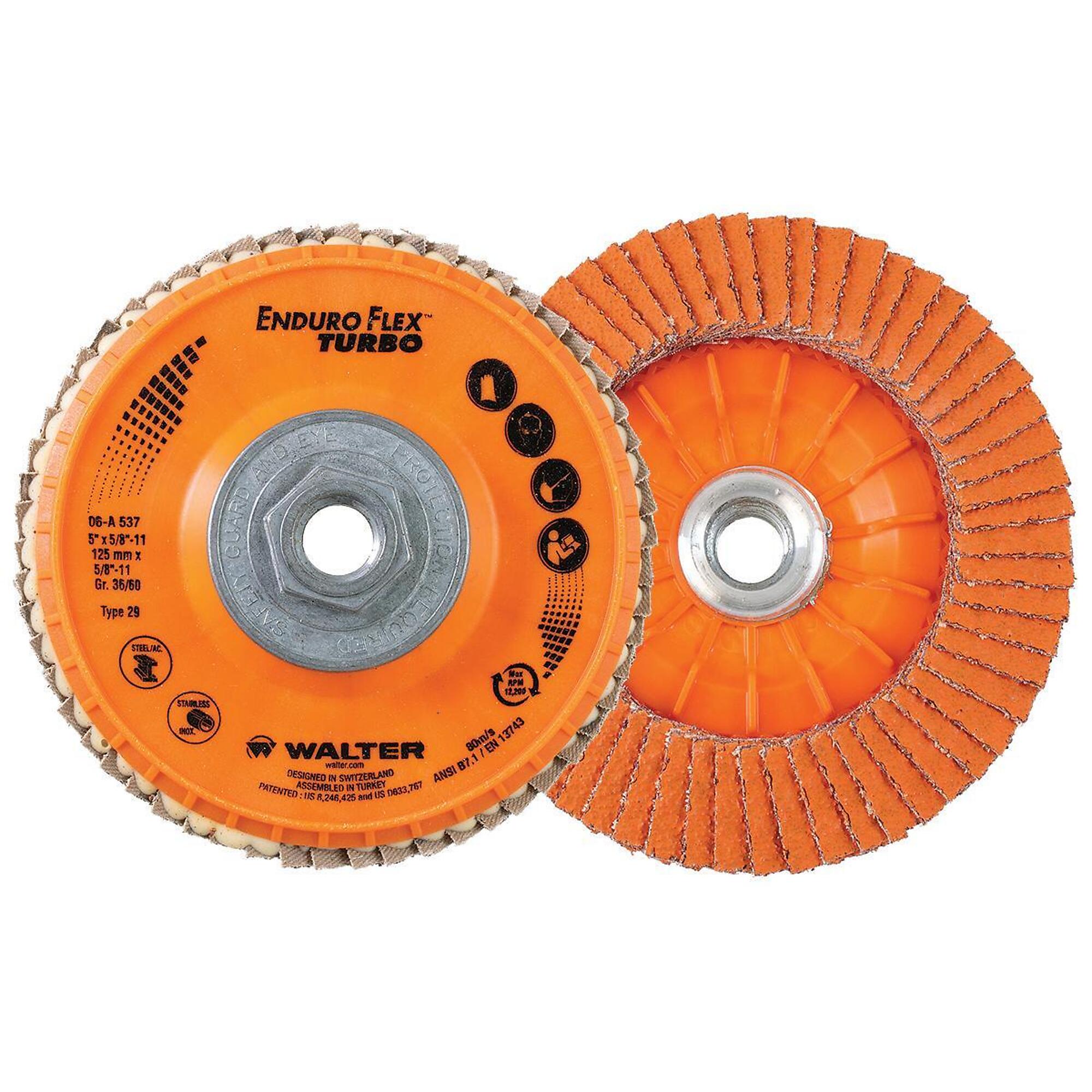 Walter Enduro-Flex Turbo Flap Disc — 5in. x 5/8-11, T29, 36/60 Grit, Ceramic Grain, 10 Pcs, Model# 06A537